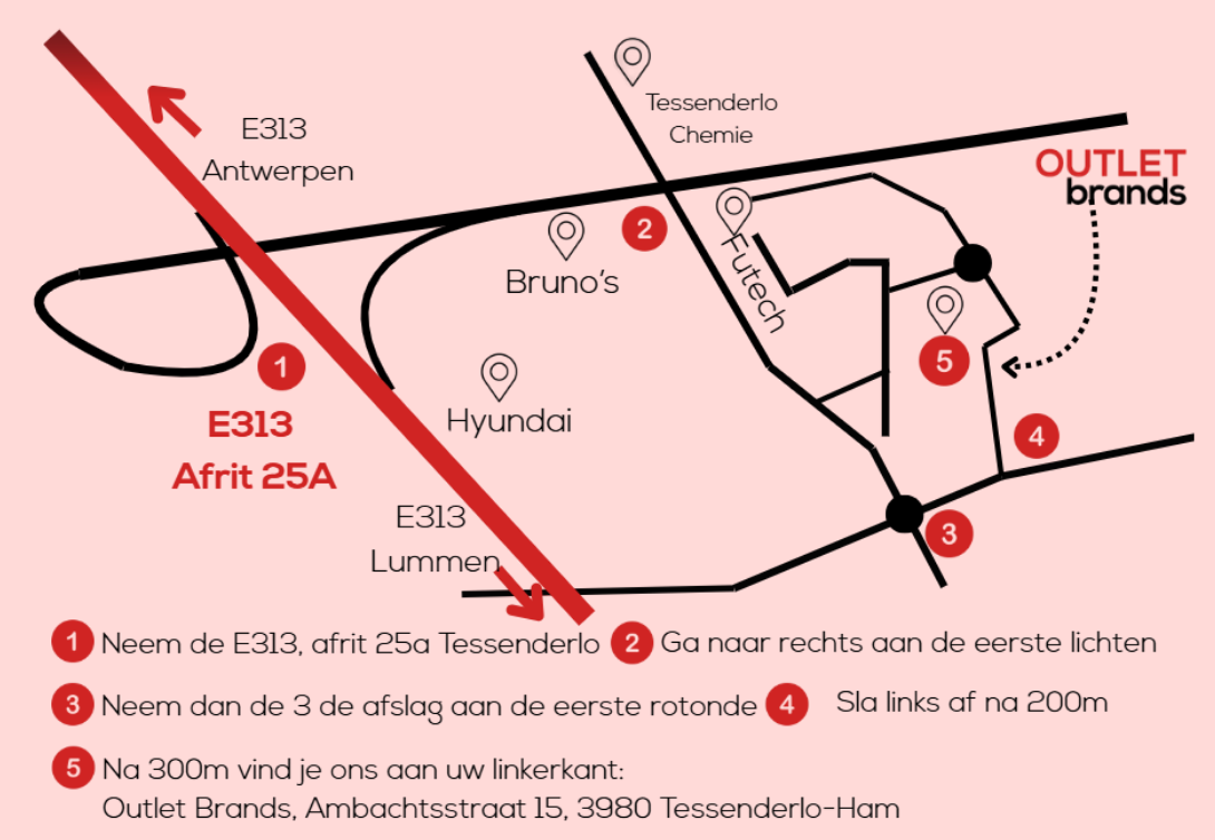 Routekaart naar Outlet Brands aan Ambachtsstraat 15 in Tessenderlo-Ham
