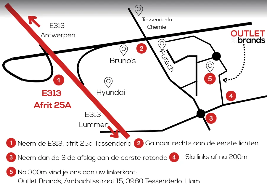 Routekaart naar Outlet Brands aan Ambachtsstraat 15 in Tessenderlo-Ham